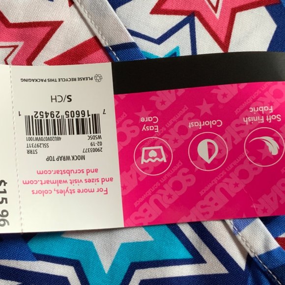 Scrubstar Women Fashion Collection V-Neck Mock Wrap Scrub Top Stars Small w/Tags - Picture 5 of 10